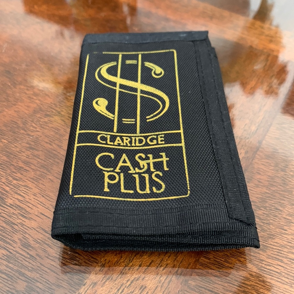 Vintage CLARIDGE CASH PLUS Casino Trifold Nylon Wallet Velcro Promotional 1980s